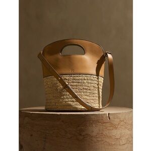 Banana Republic | Leather & Straw Bucket Bag in New Stone